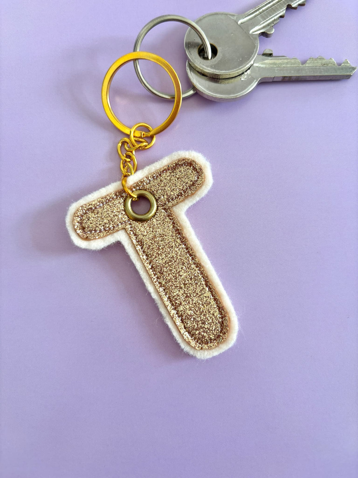Gold T Glitter Keyring
