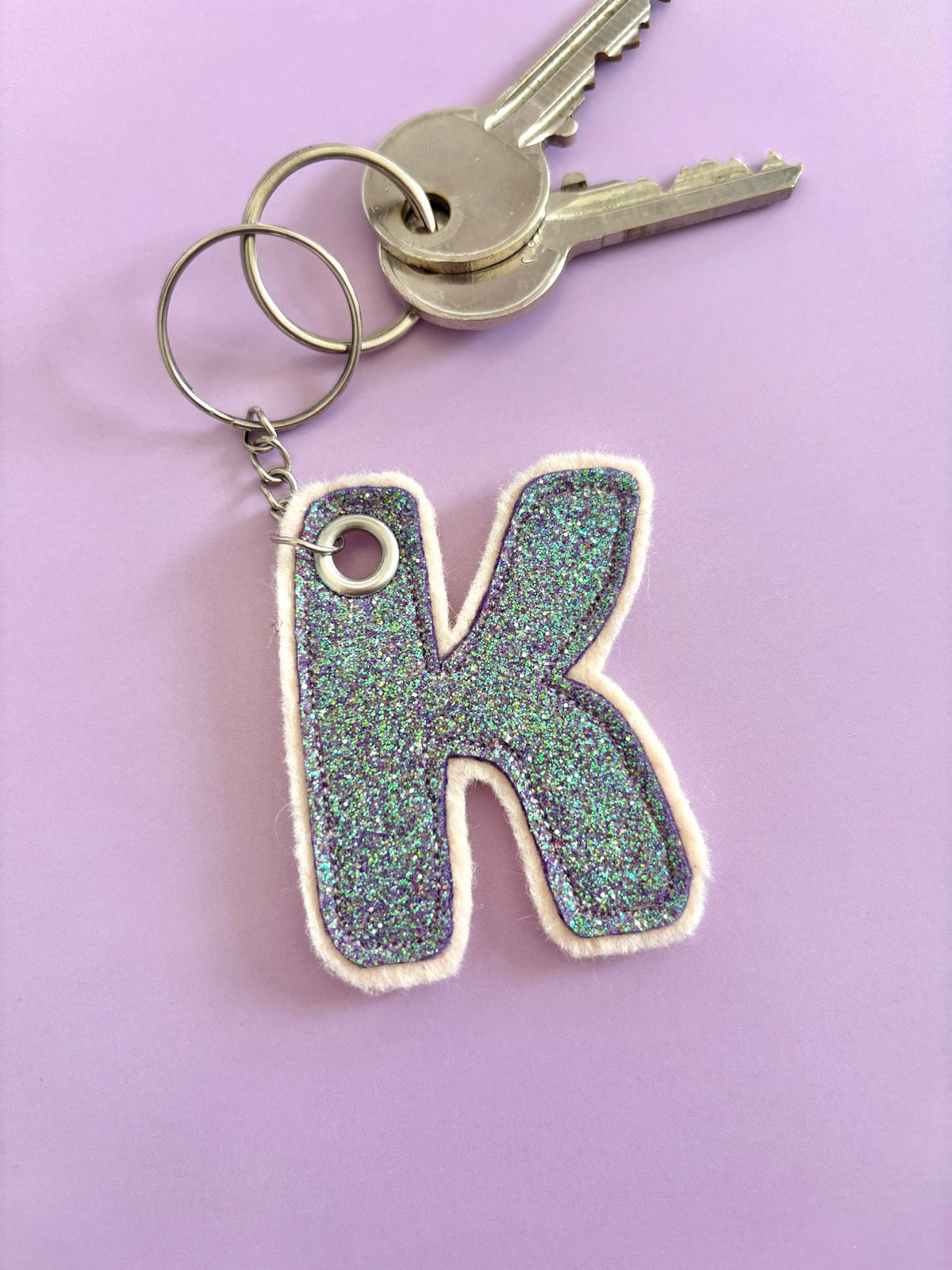 Purple K Glitter Keyring