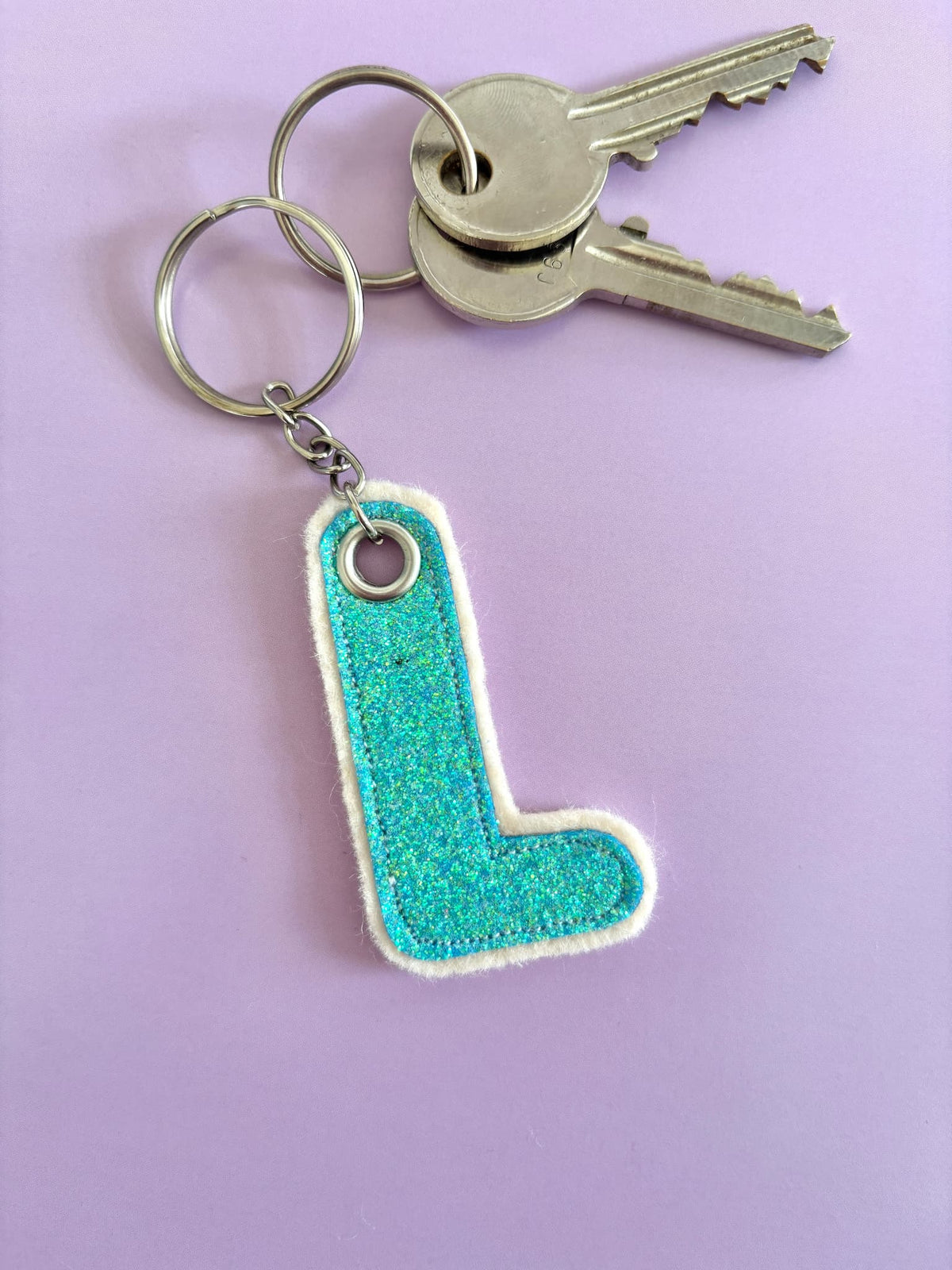 Blue L Glitter Keyring