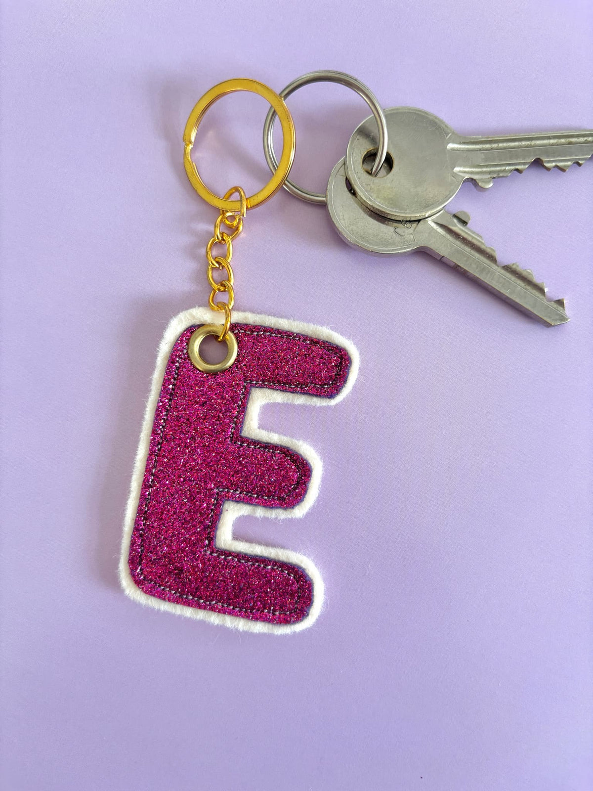 Pink E Glitter Keyring