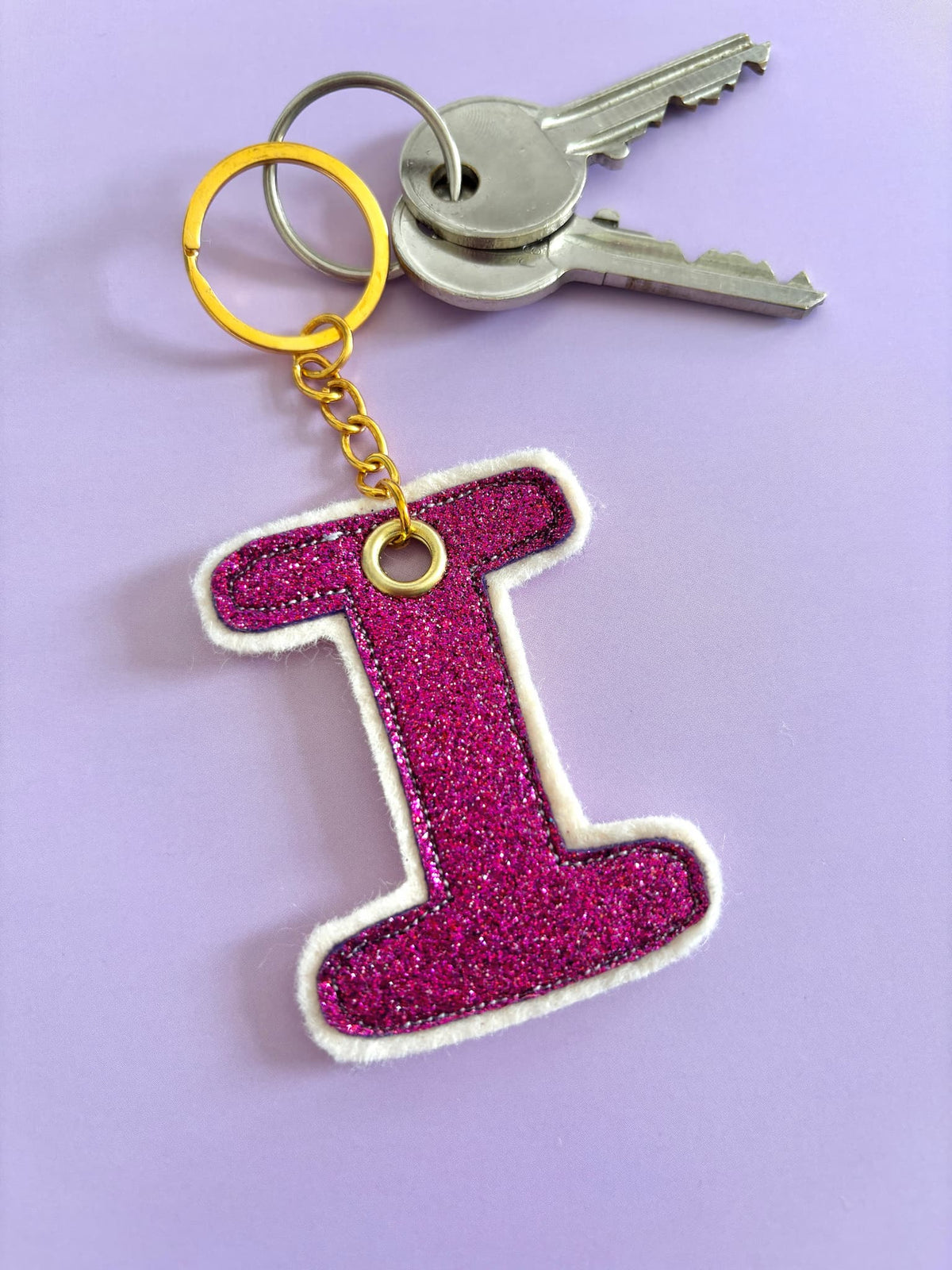 Pink I Glitter Keyring