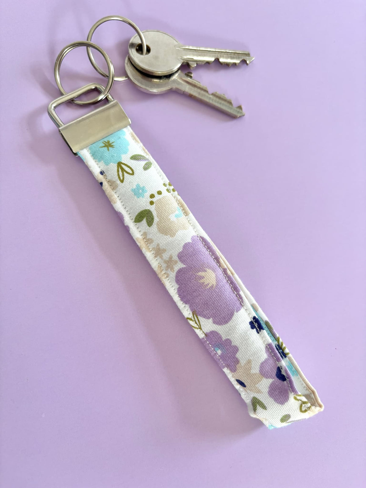 Large Purple Floral Wristlet Keyring