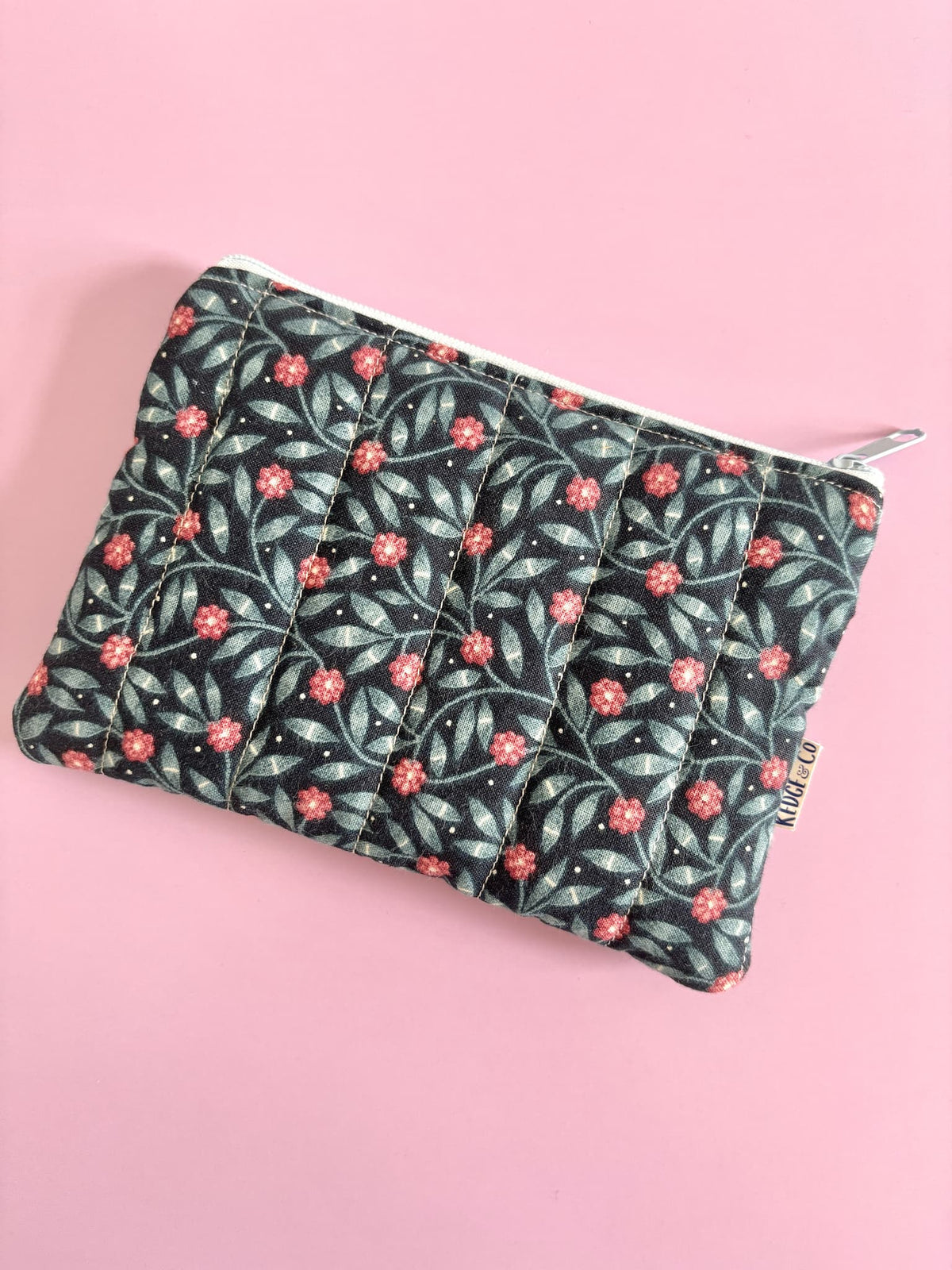 Blue Floral Quilted Zip Purse