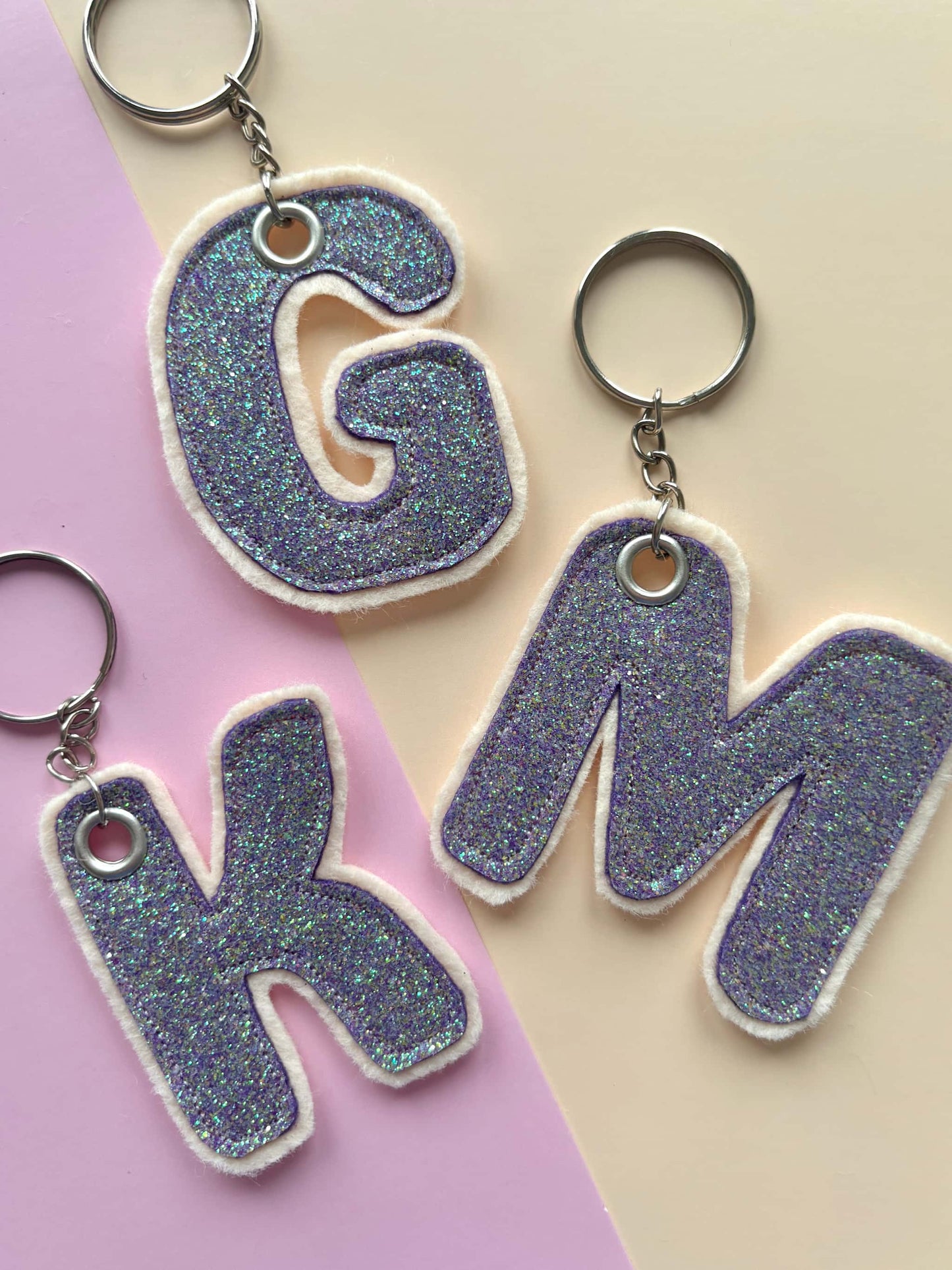 Purple Glitter Initial Keyring