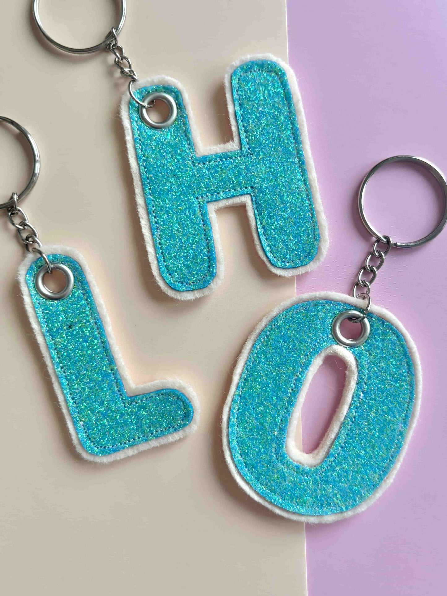 Blue Glitter Initial Keyring