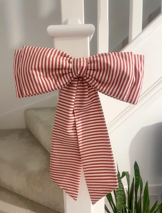 Red Ticking Stripe Bow
