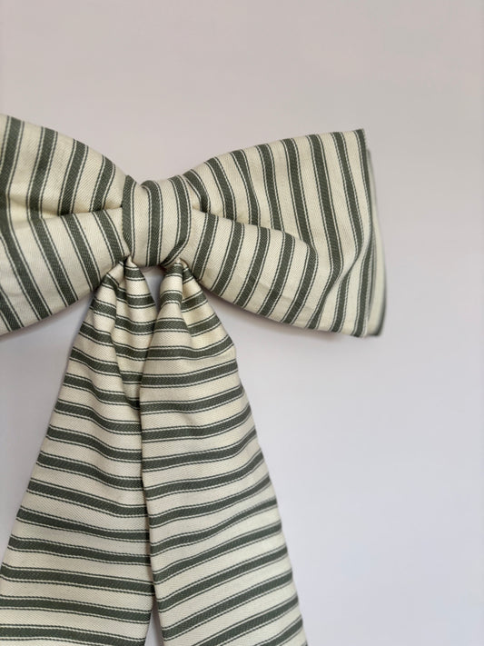 Green Ticking Stripe Bow