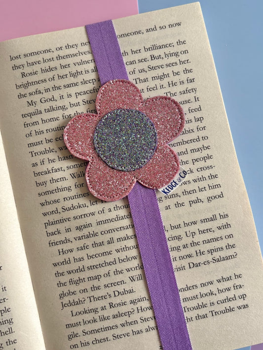 Purple Glitter Flower Elastic Bookmark