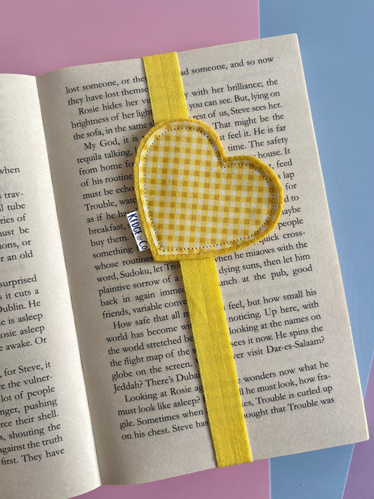 Yellow Gingham Heart Elastic Bookmark