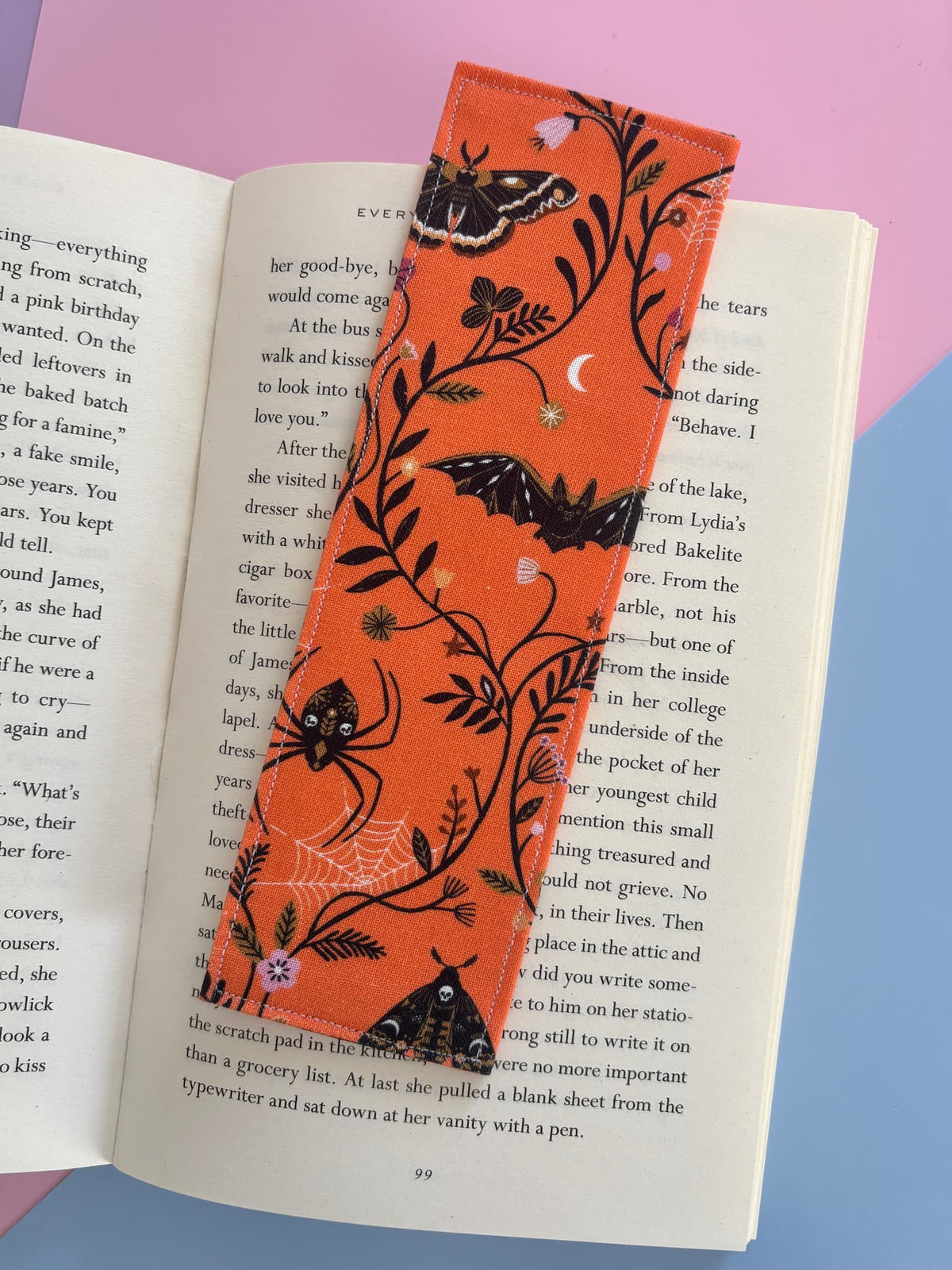 Orange Moth Fabric Bookmark