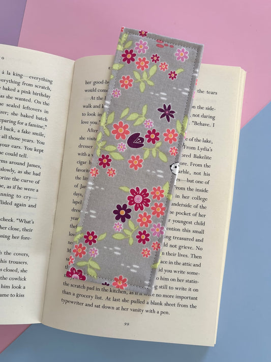 Grey Floral Fabric Bookmark
