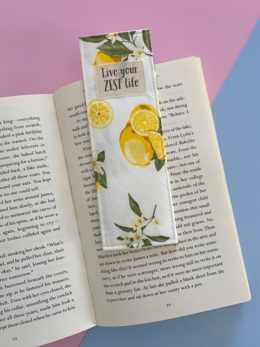 Lemon 'Live Your Zest Life' Fabric Bookmark
