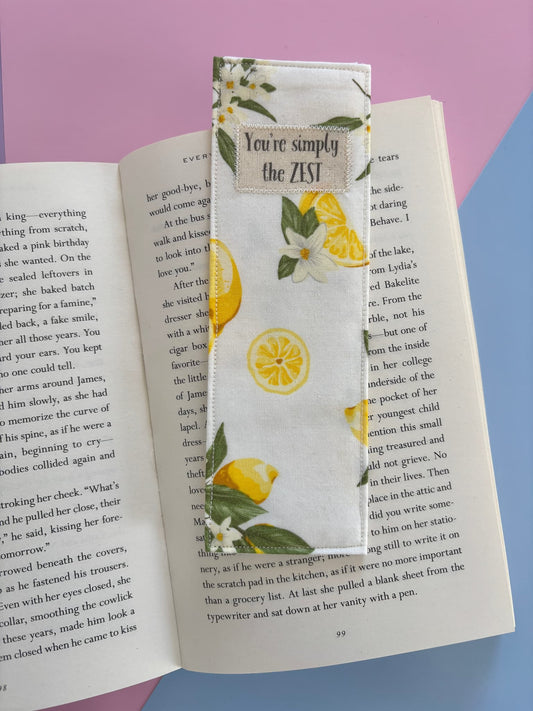 Lemon 'You're Simply the Zest' Fabric Bookmark