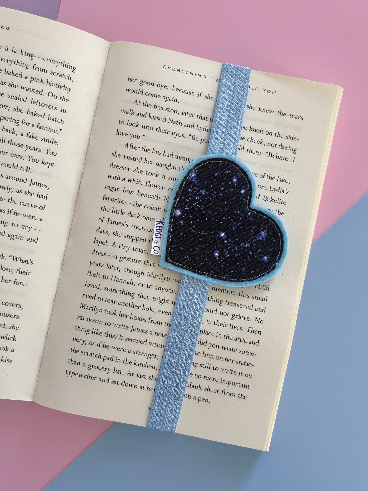 Blue Heart Night Sky Elastic Bookmark