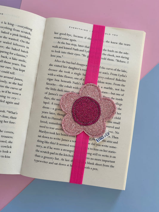 Pink Glitter Flower Elastic Bookmark