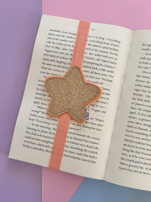 Coral Glitter Star Elastic Bookmark