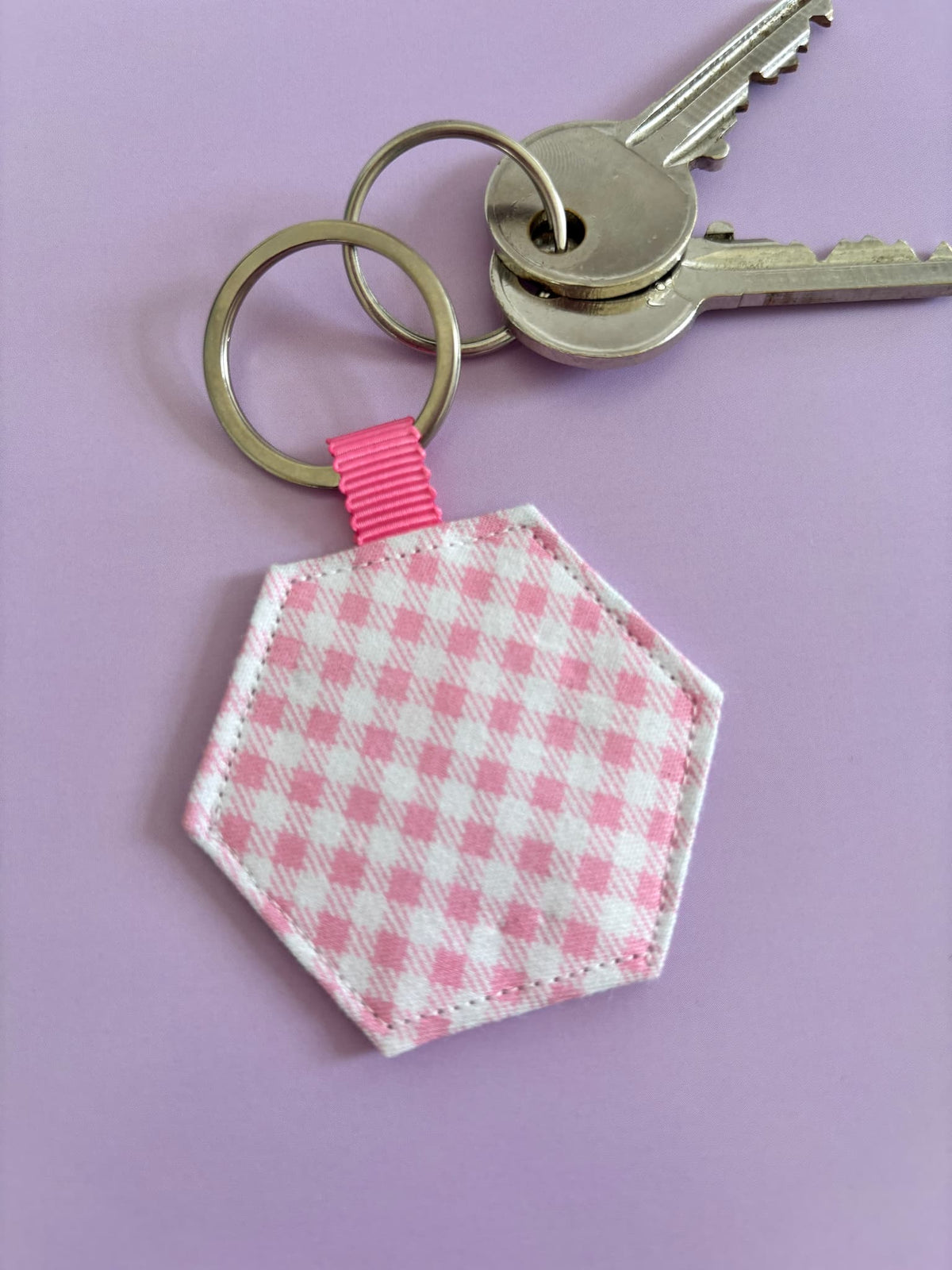 Pink Gingham Keyring
