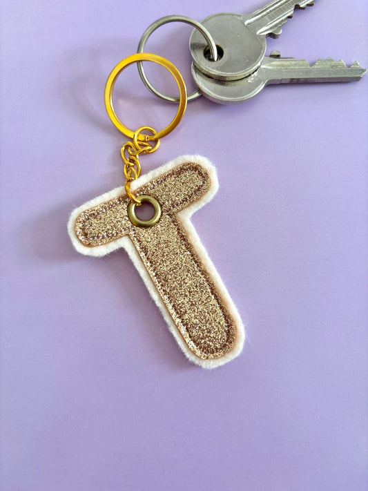 Gold T Glitter Keyring
