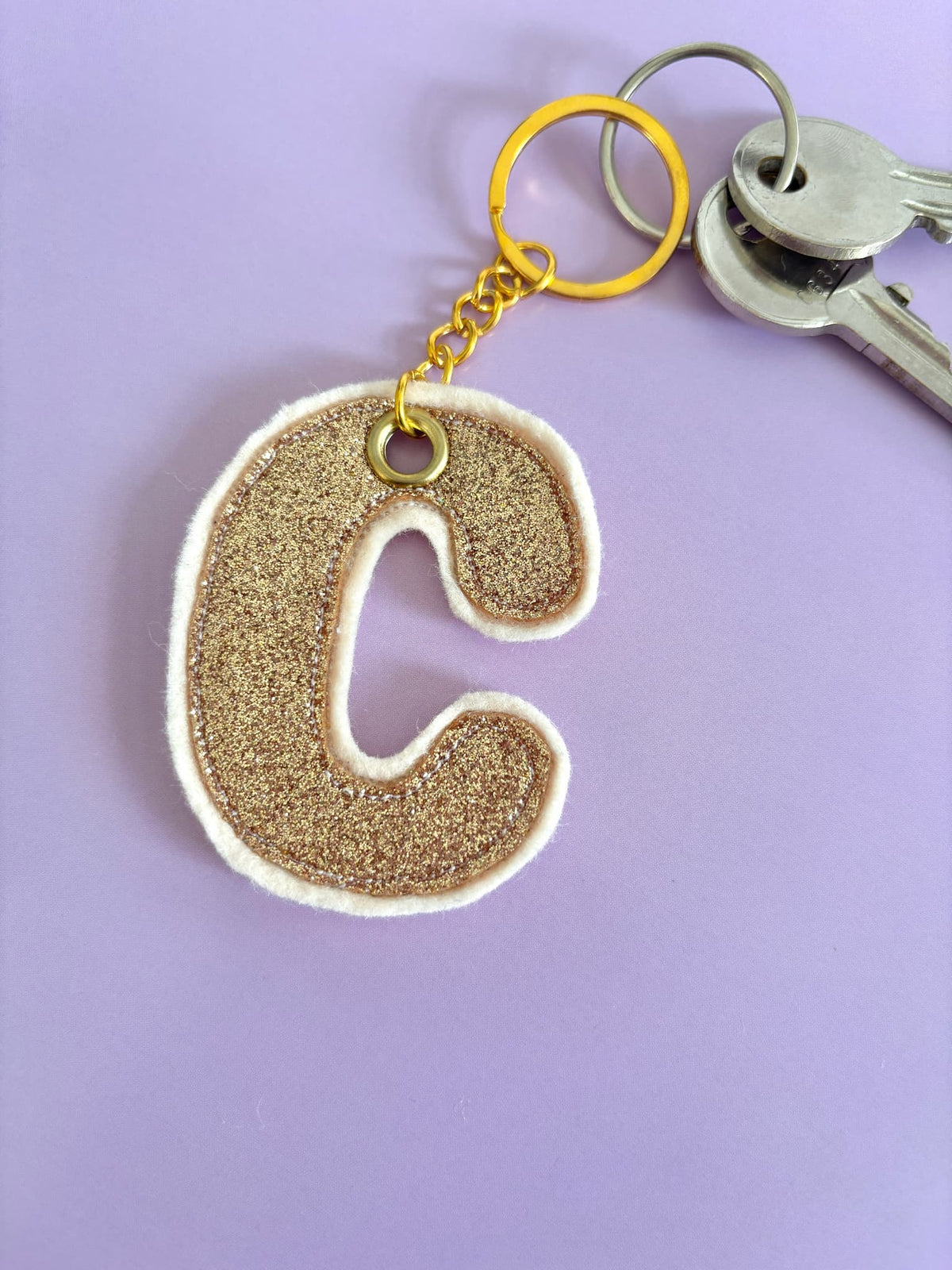 Gold C Glitter Keyring