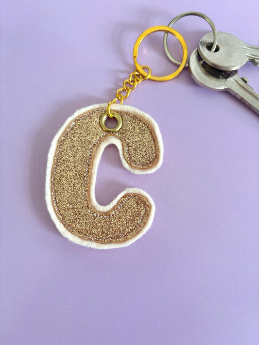 Gold C Glitter Keyring