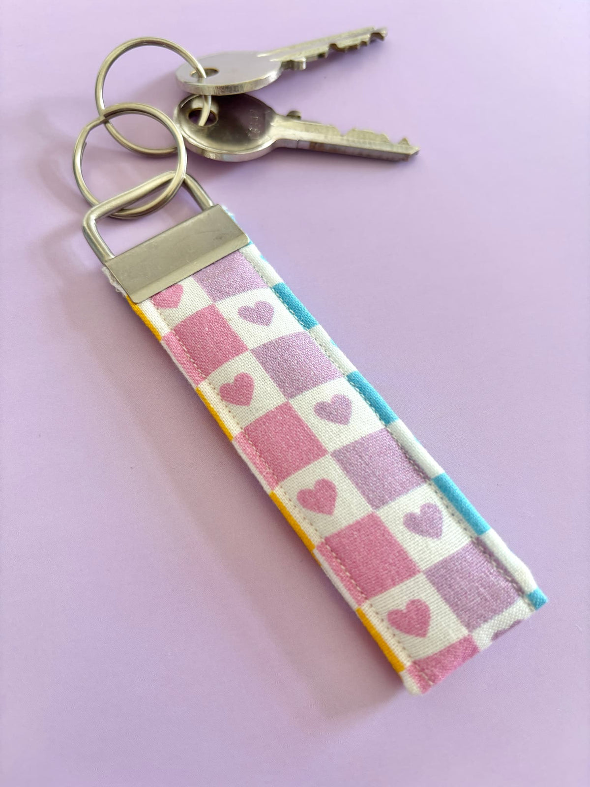 Small Checked Heart Wristlet Keyring