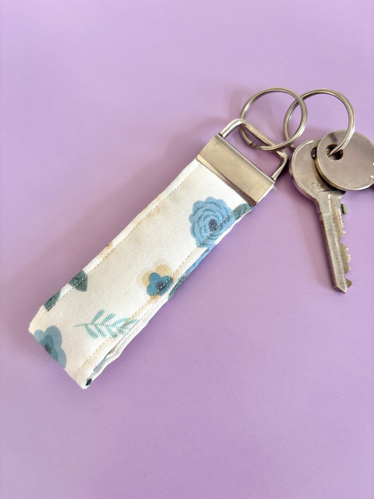 Small Blue Floral Wristlet Keyring