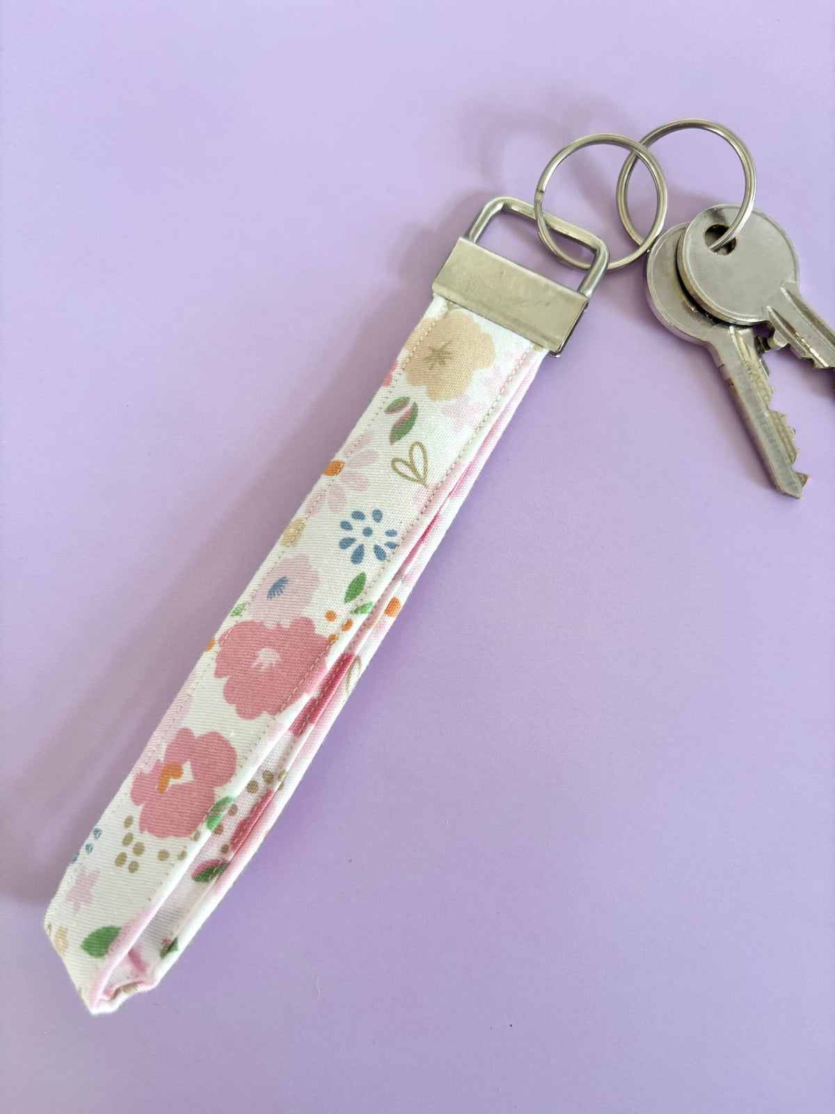Large Pink Floral Wristlet Keyring