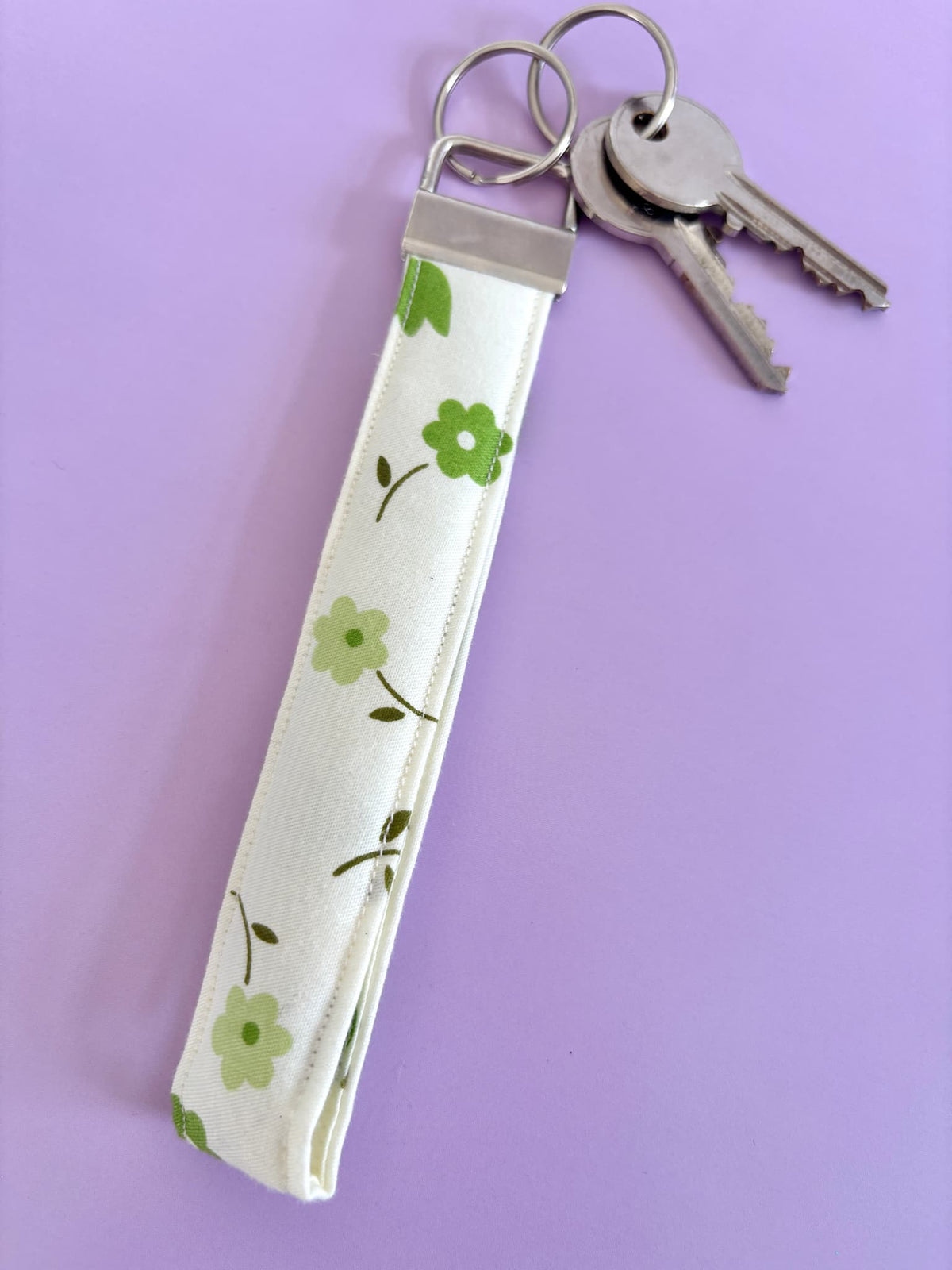 Large Green Floral Wristlet Keyring