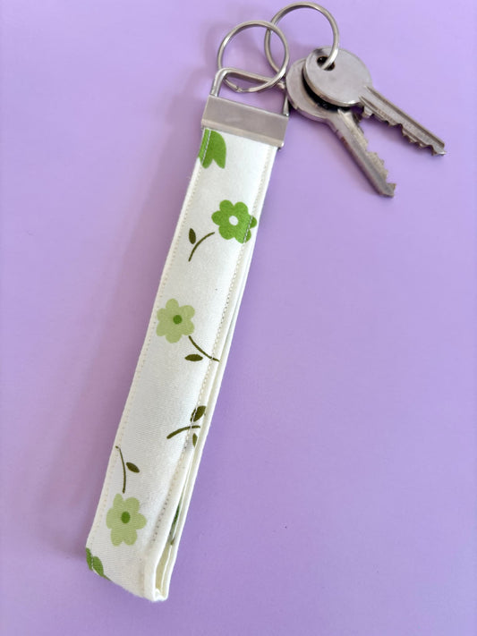 Large Green Floral Wristlet Keyring