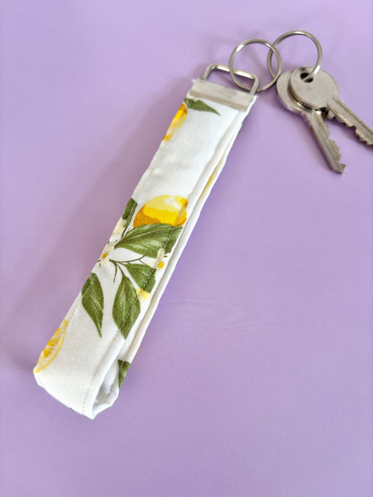 Large Lemons Floral Wristlet Keyring