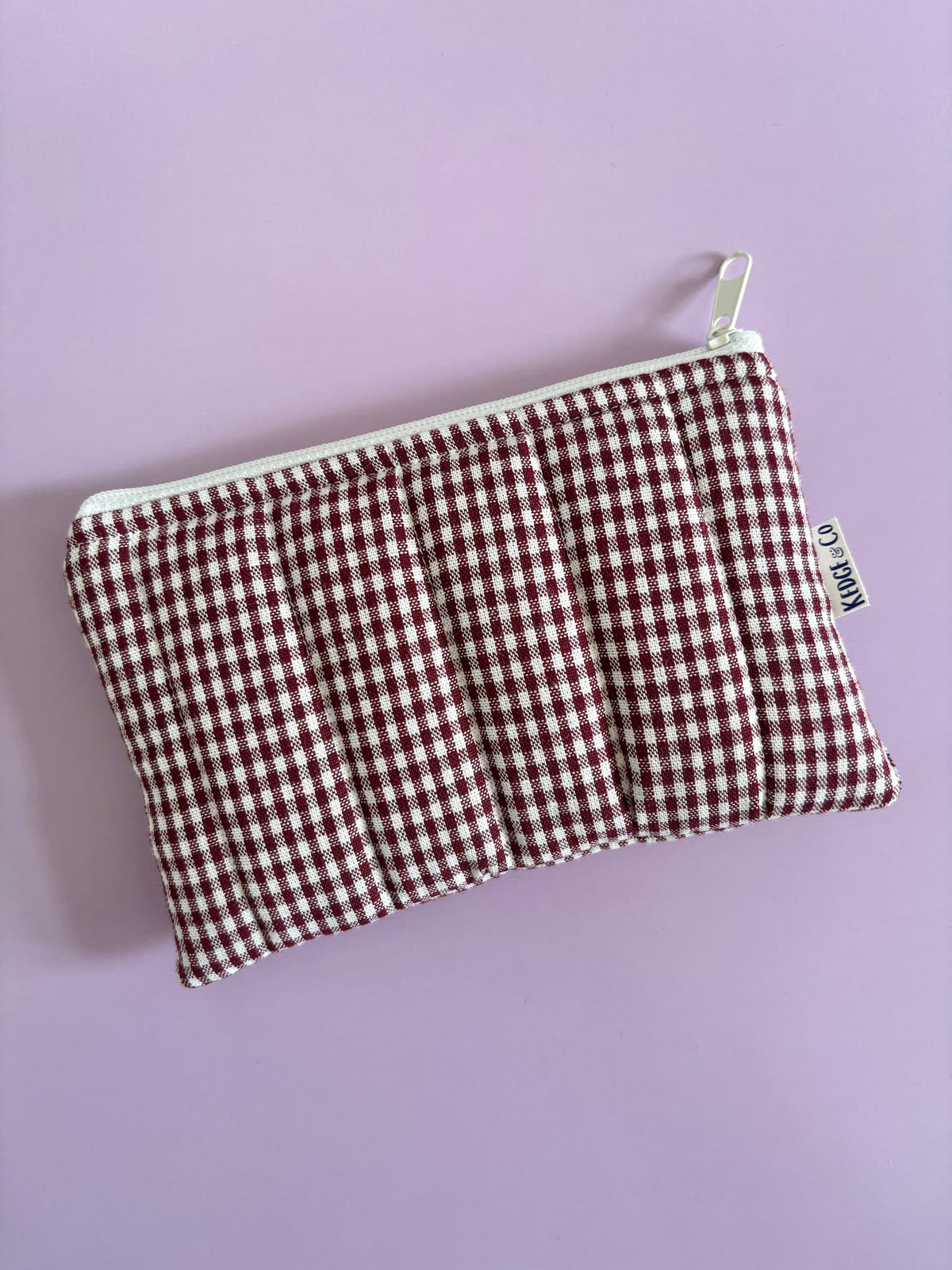 Plum Gingham Quilted Zip Purse
