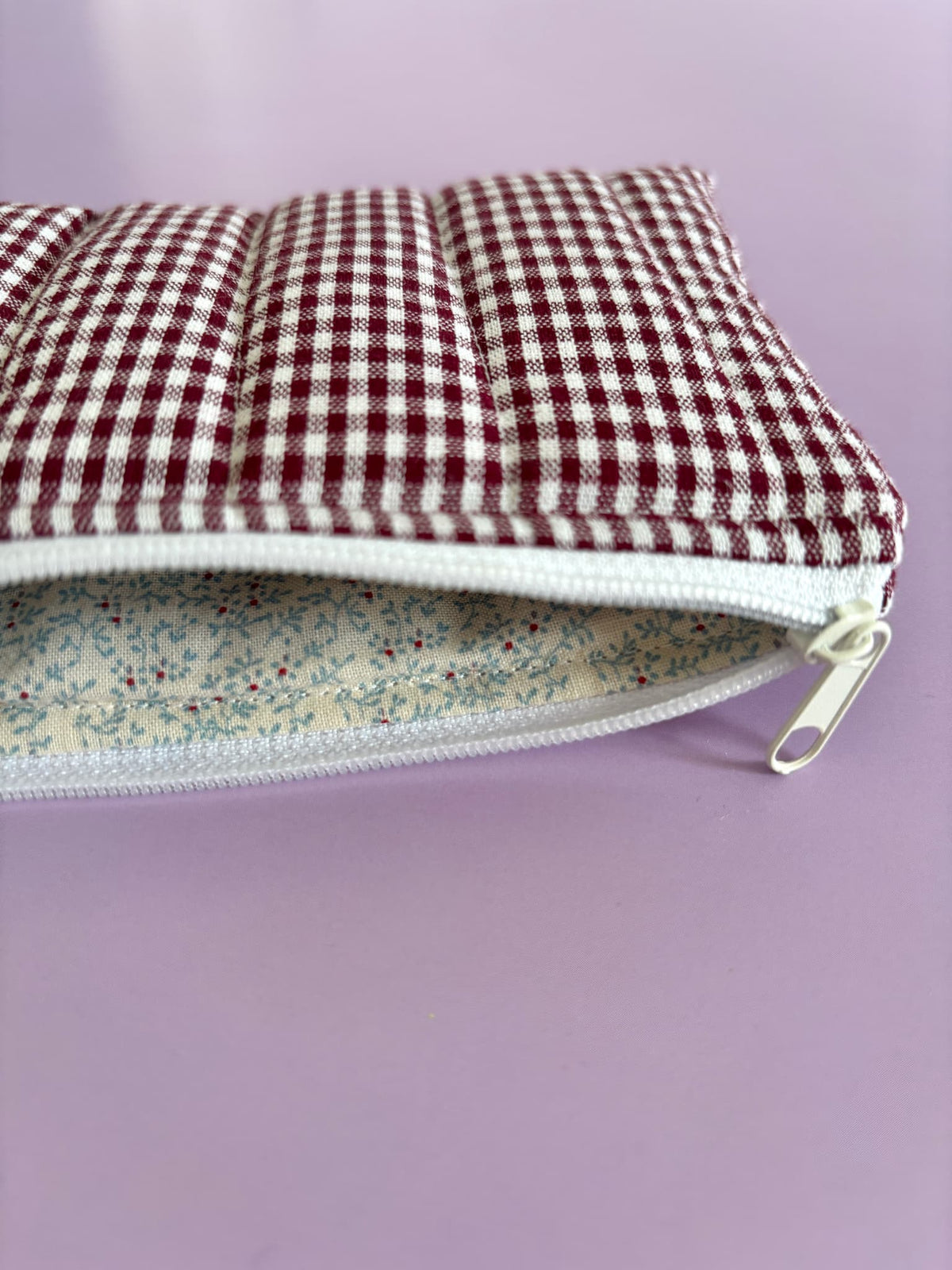 Plum Gingham Quilted Zip Purse