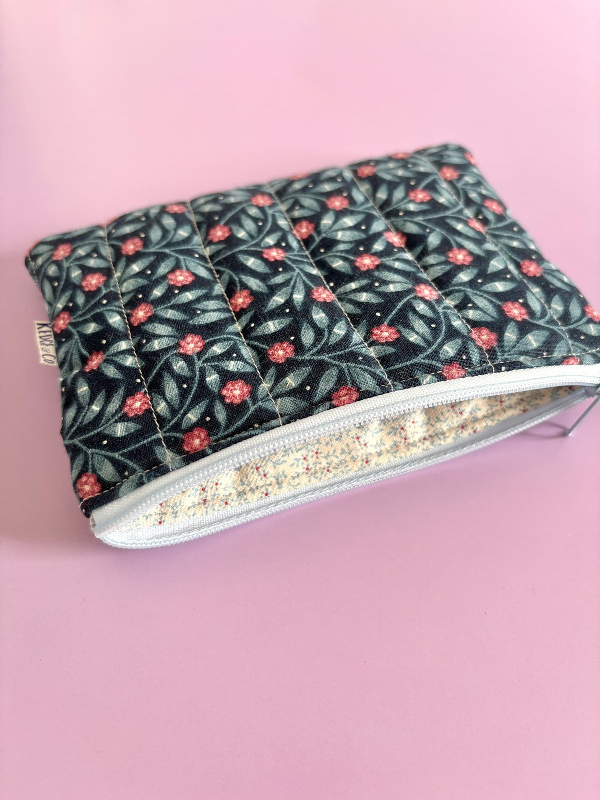 Blue Floral Quilted Zip Purse