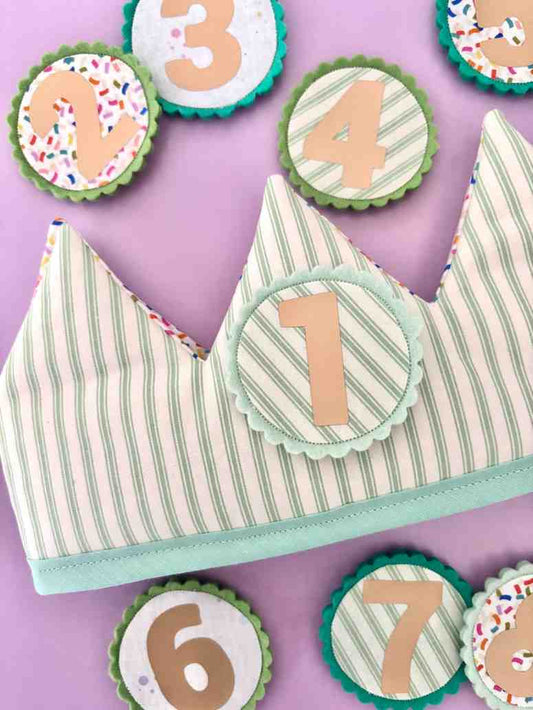 Green Ticking Stripe Birthday Crown