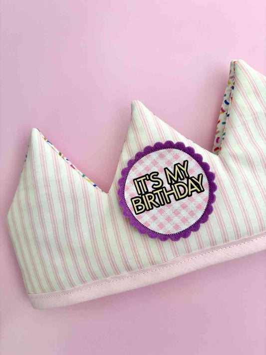 Pink Ticking Stripe Birthday Crown