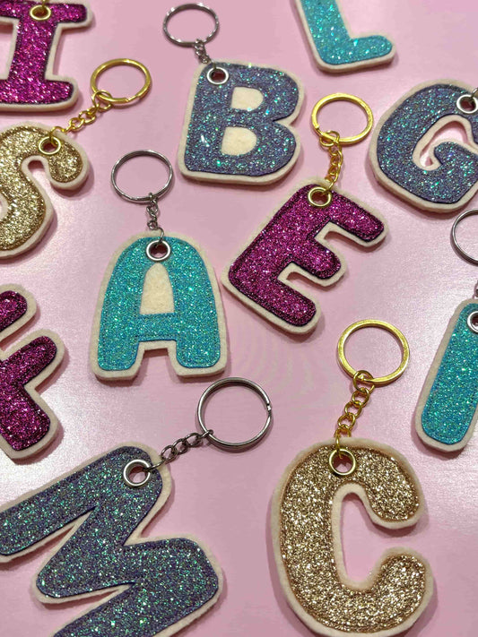 Glitter Initial Keyring