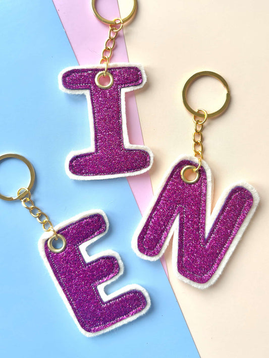 Pink Glitter Initial Keyring