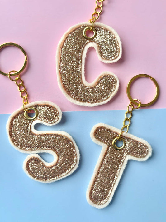 Gold Glitter Initial Keyring