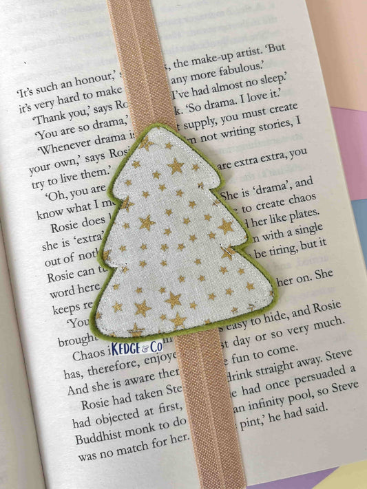 Gold & Green Christmas Tree Elastic Bookmark