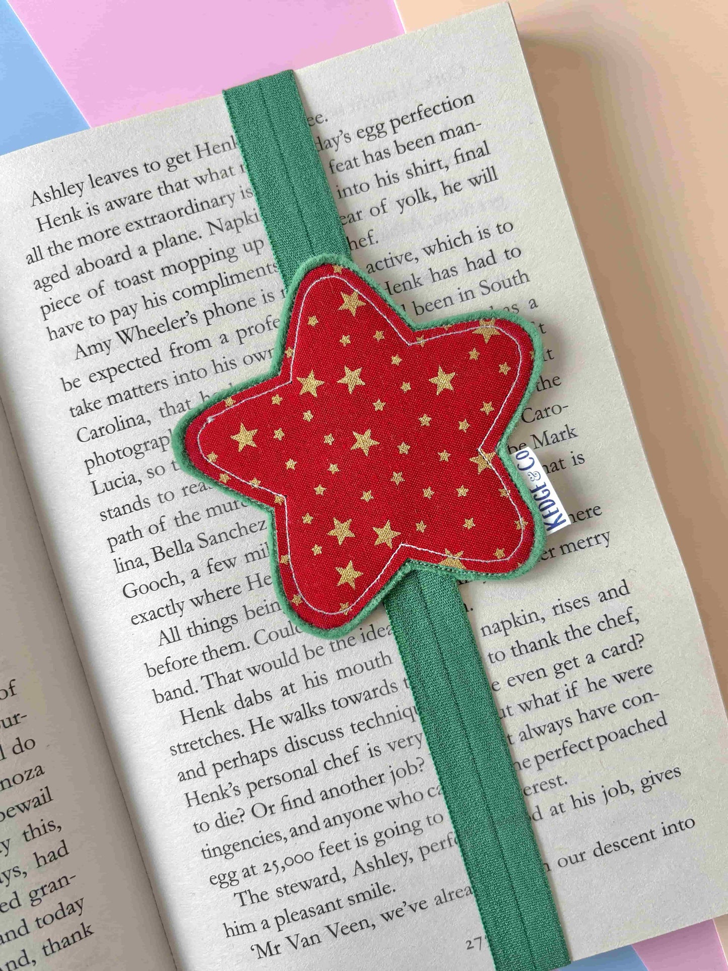 Green & Red Star Elastic Bookmark